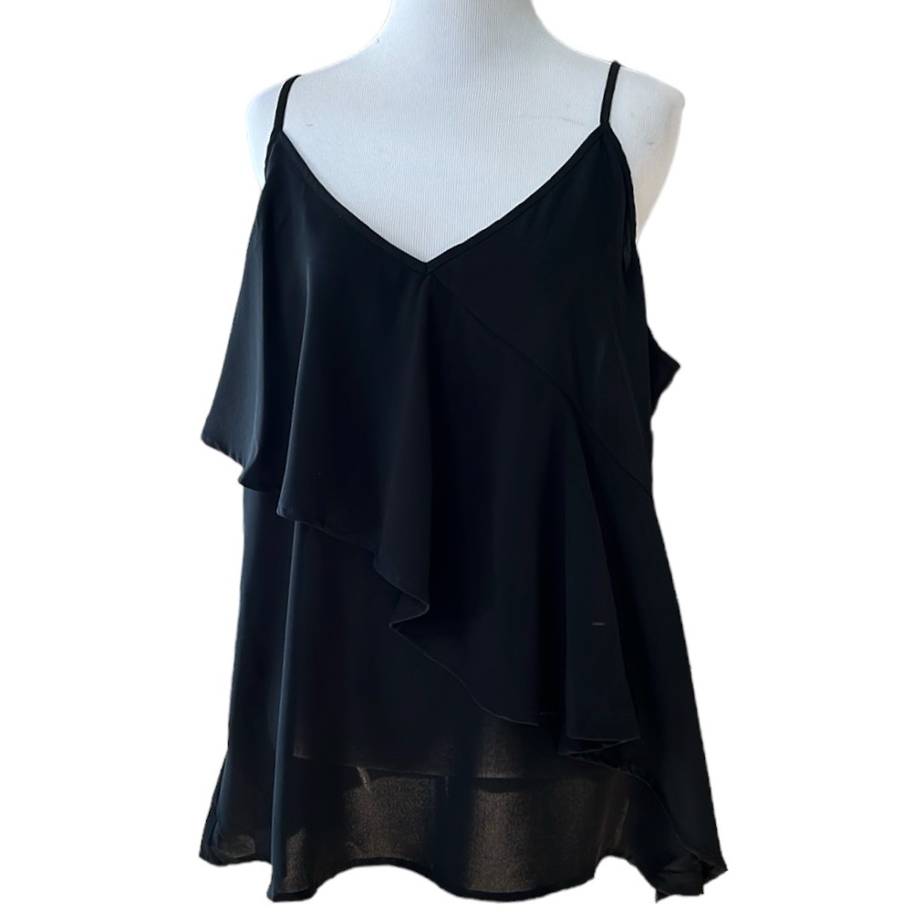 JASAMBAC ASYMMETRICAL LAYERED RUFFLED BLOUSE BLACK SIZE 2XL NEW WITH TAGS